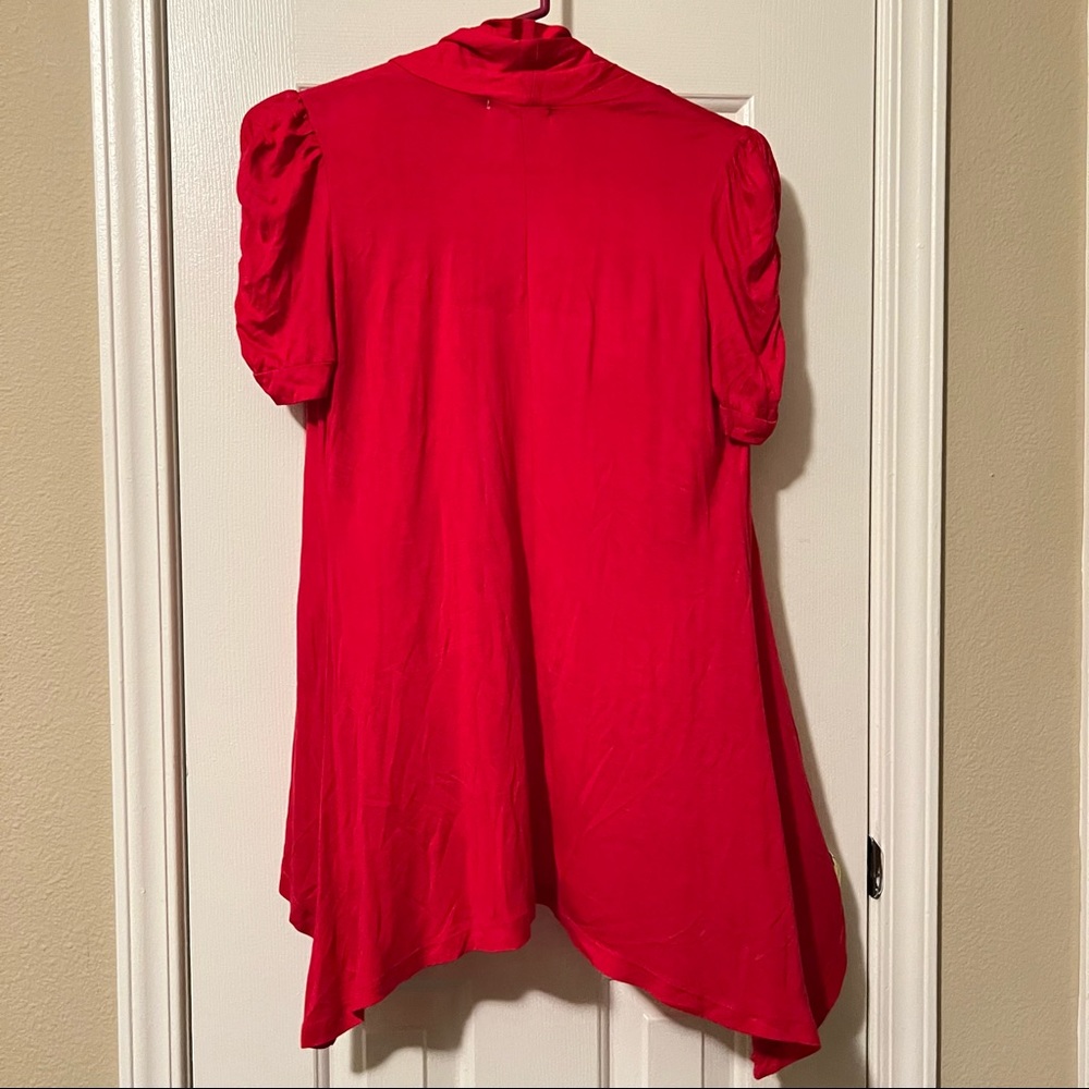 Red Ruched Sleeve Cardigan - Picture 2 of 4
